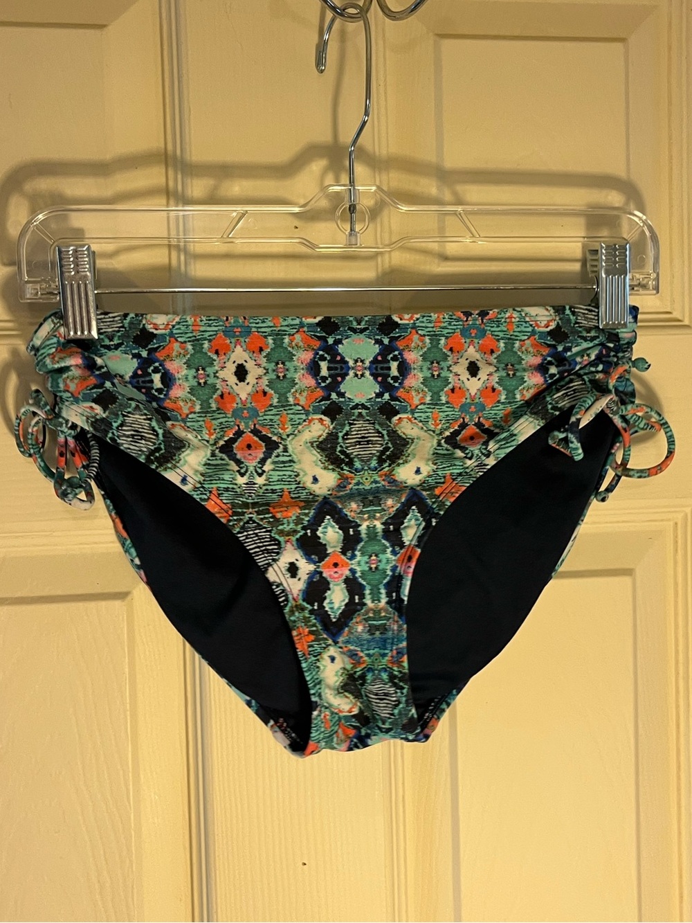 Athleta Navy Bikini Bottoms with Teal Coral Multi Trim - XS